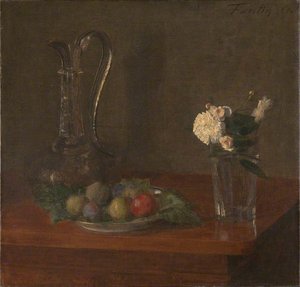 Still Life With Glass Jug, Fruit And Flowers — Henri Fantin-latour, Realism