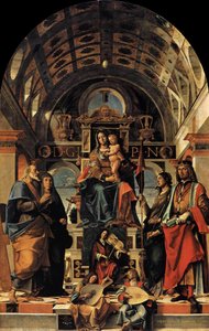 La Madonna Y El Niño Entronizados Con Santos — Bartolomeo Montagna, Renacimiento
