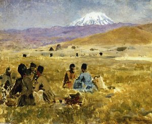 Persians Lunching On The Grass, Mt. Ararat In The Distance — Edwin Lord Weeks