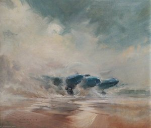 Rangoon Aircraft Taking Off From Waterlogged Runway — Frank Wootton