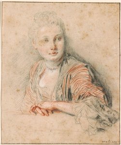 Head And Bust Of Seated Woman. Verso: Study Of Foliage — Jean-antoine Watteau