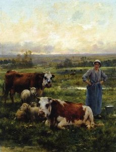 A Shepherdess With Cows And Sheep In A Landscape — Julien Dupré