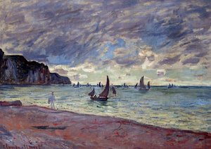 Fishing Boats By The Beach And The Cliffs Of Pourville — Claude Monet, Impressionism