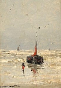 A Fisherman And A Flat-bottom Boat On The Beach — Gerhard Arij Ludwig Morgenstje Munthe