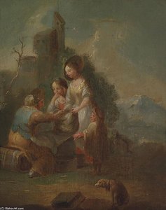 Kinder Beim Unterricht Im Freien — Johann Georg Platzer
