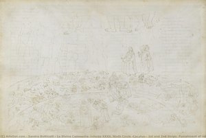 La Divina Commedia, Inferno Xxxii. Ninth Circle (cocytus), 1st And 2nd Strips: Punishment Of Relatives And Fatherland Traitors In The Ice Of The Caina And Antenora — Sandro Botticelli, Early Renaissance