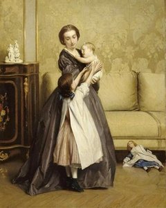 Jeune Mere Et Ses Enfants Dans Un Salon — Gustave Léonhard De Jonghe