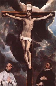 Cristo En La Cruz Adorado Por Dos Donantes — El Greco