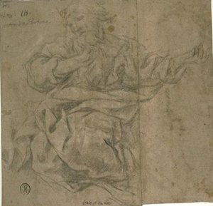 Old Draped, Seated, Holding A Rope — Pietro Da Cortona
