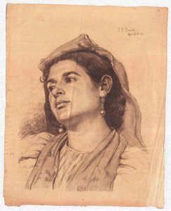 Portrait Of An Unknown Woman Wearing A Scarf — Theodore Clement Steele