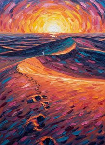 The Radiant Ascent: A Solitary Path Through Amber Light — Aurélie Lemoine, Fauvism