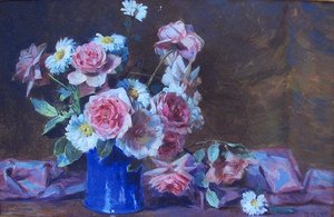 Roses And Daisies, (painting) — Mathias Joseph Alten