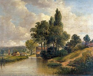 River Scene With A Cottage And Trees — Obadiah Short