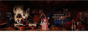 Inside The Tavern, Set Design For 'the Power Of The Enemy' — Boris Mikhailovich Kustodiev