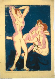 Three Nudes And Reclining Man — Ernst Ludwig Kirchner, German Expressionism