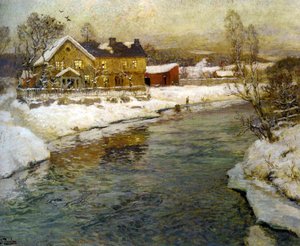 Cottage By A Canal In The Snow — Frits Thaulow, Impressionism