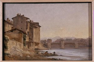 L'ancien pont de bois de Grenoble en 1834