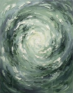 Ethereal Vortex In Sage And Charcoal: A Monumental Study Of Radiant Chaos — Christian Noiret