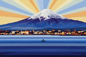 Azure Radiance: Fuji's Geometric Horizon - Unique Edition — Jacques Villedieu, Op Art (geometric Abstraction)