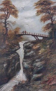 Figures On A Bridge Above A Waterfall — Frank Taylor