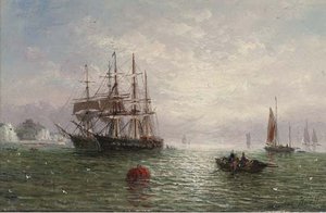Anchored In Calm Waters Off The Coast — Adolphus Knell