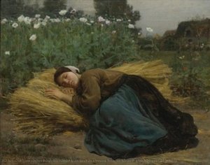 Young Reaper Sleeping On Sheaves Of Wheat — Jules Adolphe Aimé Louis Breton