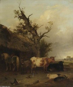Cattle Shed With Cows And Horses — Edmund Bristow