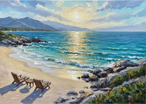 Einsame Gelassenheit: Eine Impasto-studie Sonnenbeschienener Ufer Und Küstenreflexionen — Christian Noiret