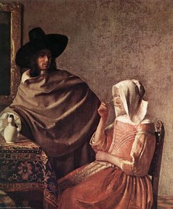 Una Dama Tomando Vino Y Un Caballero — Johannes Vermeer