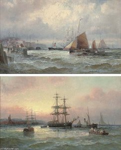 Crowded Waters Off A Channel Port; And Shipping At Dusk — William A. Thornley (thornbery)