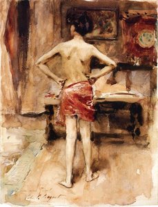 The Model: Interior With Standing Figure — John Singer Sargent, Impressionism