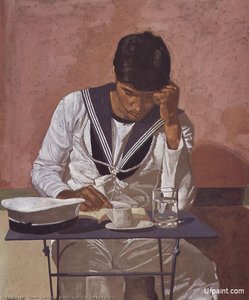 Mariner reading on pink background