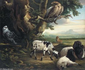 Birds Of Prey, Goats And A Wolf, In A Landscape — George Philip Reinagle