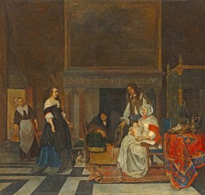 Visit To The Nursery, After The Birth Of Sara Hinlopen — Gabriel Metsu