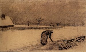 Woman With A Fork In A Winter Landscape — Vincent Willem Van Gogh, Impressionism