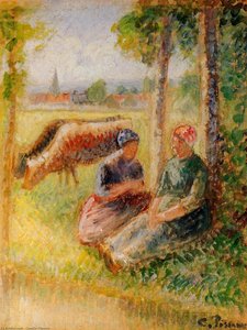 Two Cowherds By The River — Camille Pissarro, Impressionism Impressionism