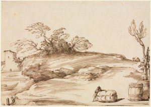 Landscape With A Man Leaning On A Bale — Guercino