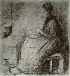 Mujer Sentada Junto Al Fuego, Pelando Patatas — Vincent Willem Van Gogh, Post-impressionism