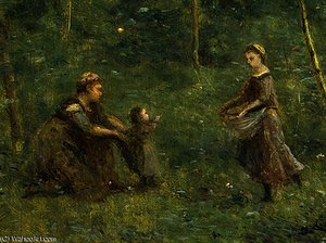 The Eel Gatherers (detail - ) — Žan-batist Kamil Korote, Gentle Impressionism