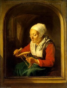 Old Woman Unreeling Threads — Gerrit Dou, Baroque