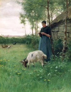 A Dutch Girl With Goat And Chickens — Willy Martens