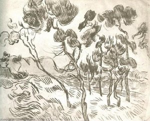A Group Of Pine Trees Near A House — Vincent Willem Van Gogh, Post-impressionism