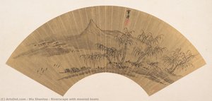 Riverscape With Moored Boats — Wu Shantao