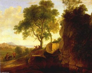 Landscape With Tall Rocks — Herman Van Swanevelt, Baroque