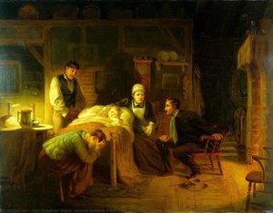 Anxious Moments A Sick Child, Its Grieving Parents, A Nursemaid And A Medical Practitioner — John Whitehead Walton