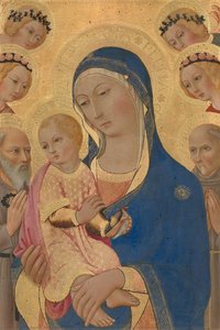 Madonna And Child With Saint Jerome, Saint Bernardino, And Angels — サノ・ディ・ピエトロ