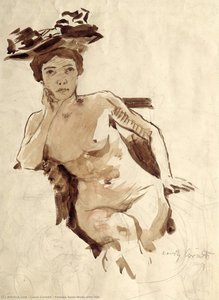 Female Semi-nude With Hat — Lovis Corinth