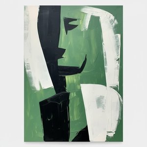 Monolithic Sage Shadows With Sweeping White Gestures In A Singular Masterpiece — Laurent Fabre, Neo-abstract Art