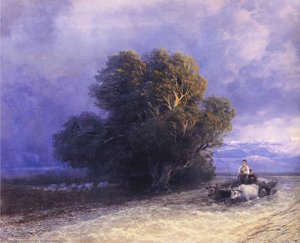 Ox Cart Crossing A Flooded Plain (detail) — Ivan Konstantinovich Aivazovsky