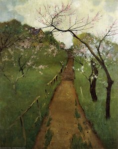 Spring Landscape With A Farmer And White Horse — Arthur Wesley Dow, Arts And Crafts